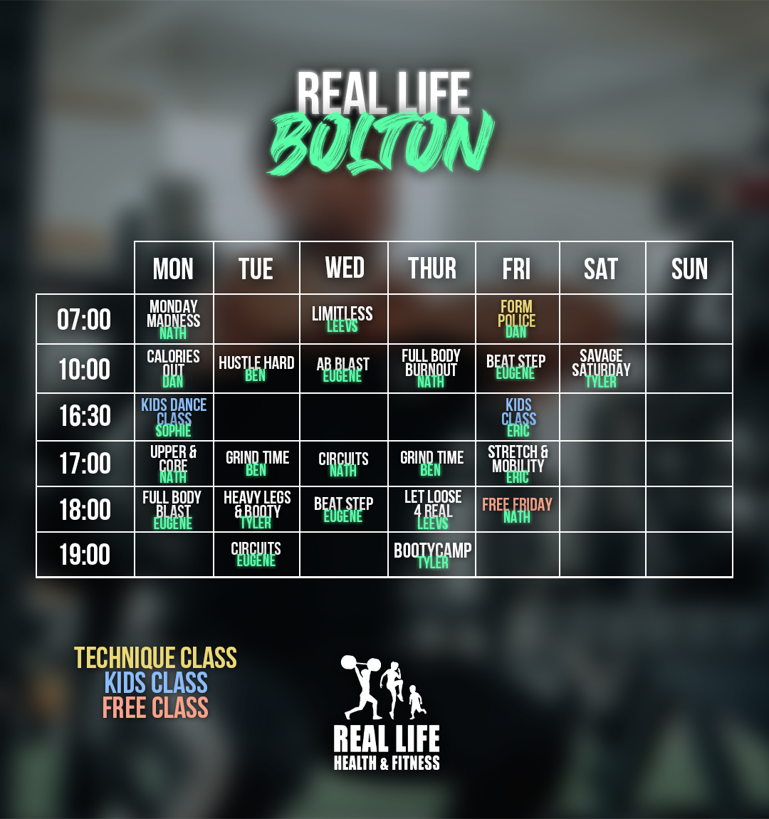 Timetable - Real Life Health and Fitness